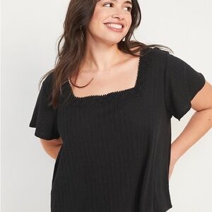 Old Navy Flutter-Sleeve Pointelle-Knit Blouse Black Jack Small
